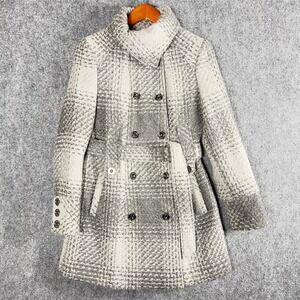 My GhesS Gray Plaid Belted Peacoat Women's Medium Double Breasted Winter Coat